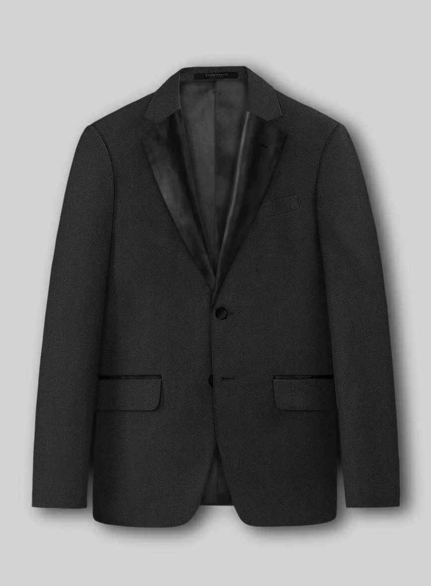 Napolean Imperial Black Herringbone Wool Tuxedo Jacket
