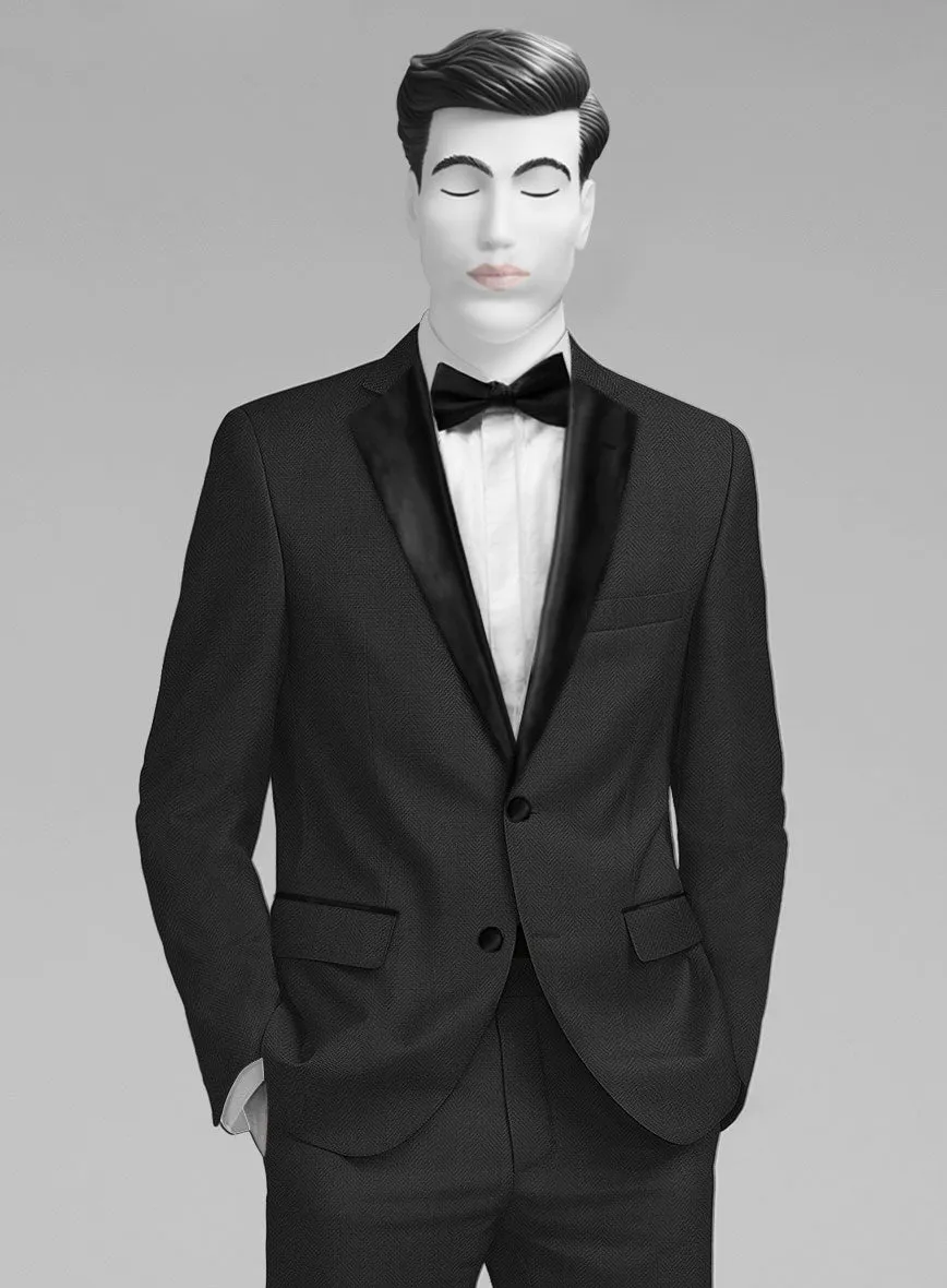 Napolean Imperial Black Herringbone Wool Tuxedo Suit