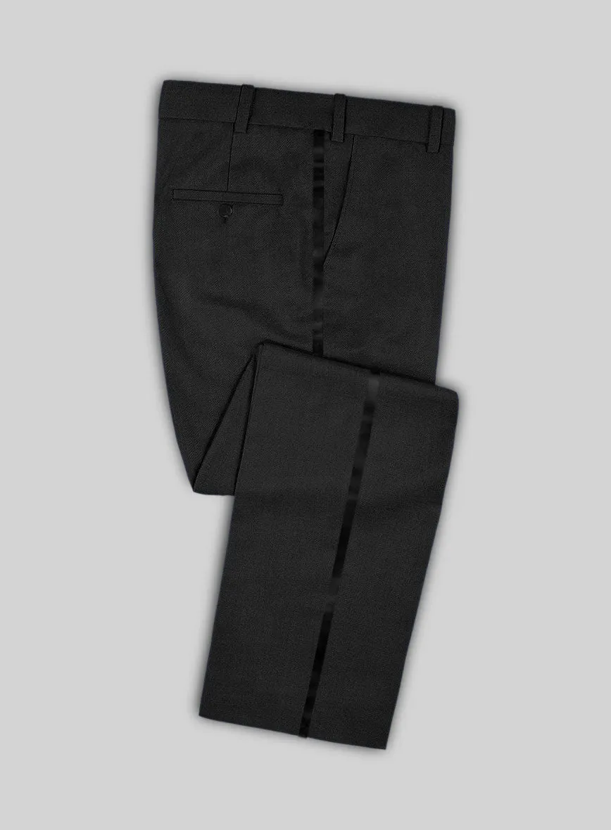Napolean Imperial Black Herringbone Wool Tuxedo Suit