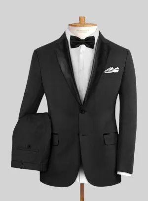 Napolean Imperial Black Herringbone Wool Tuxedo Suit
