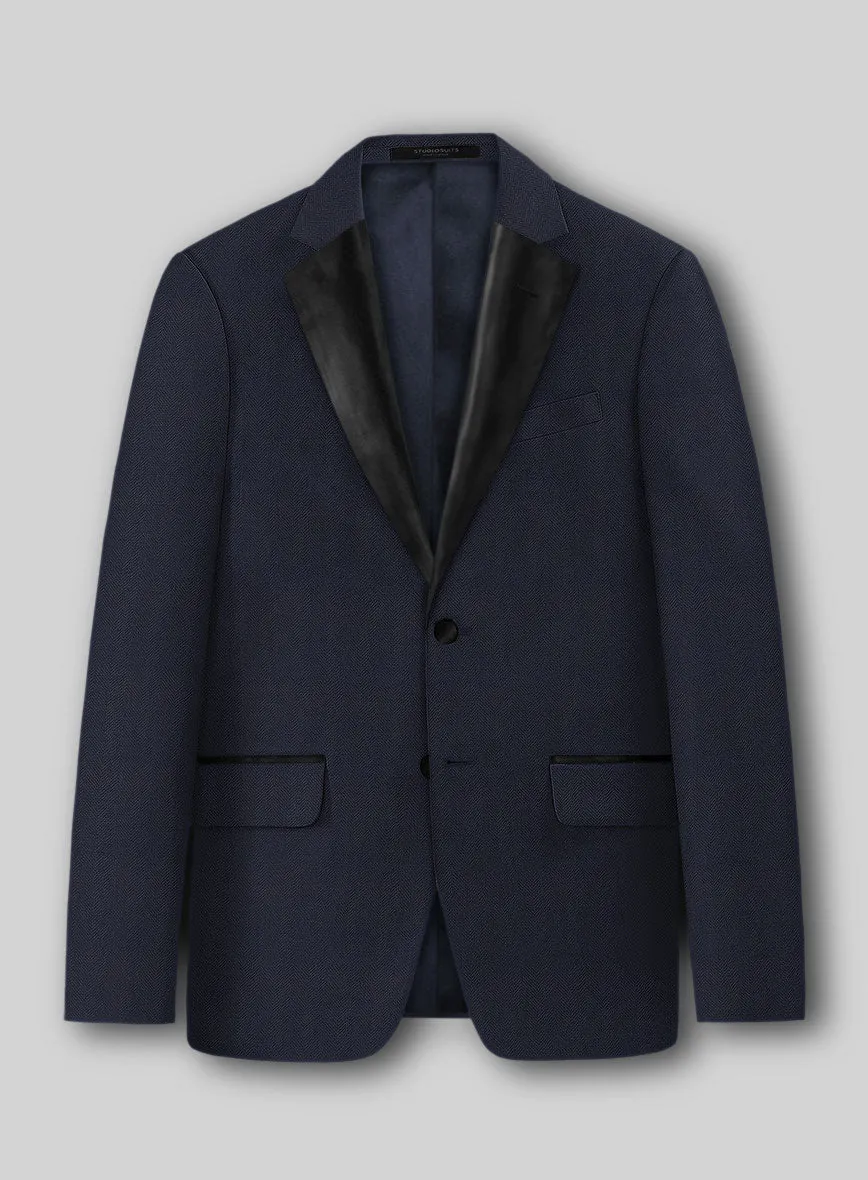 Napolean Imperial Blue Herringbone Wool Tuxedo Jacket