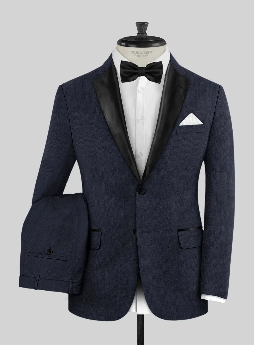 Napolean Imperial Blue Herringbone Wool Tuxedo Suit