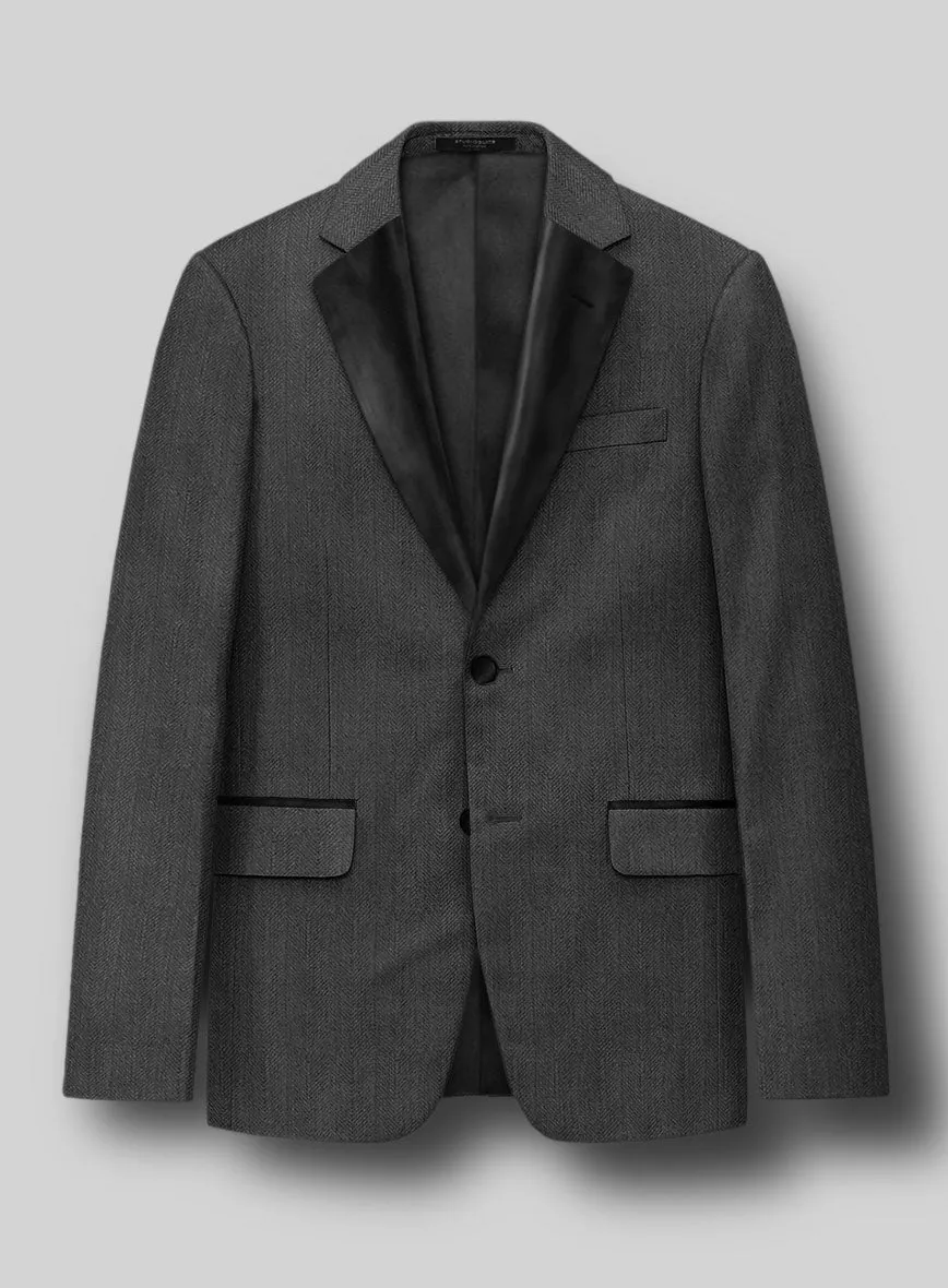 Napolean Imperial Gray Herringbone Wool Tuxedo Suit