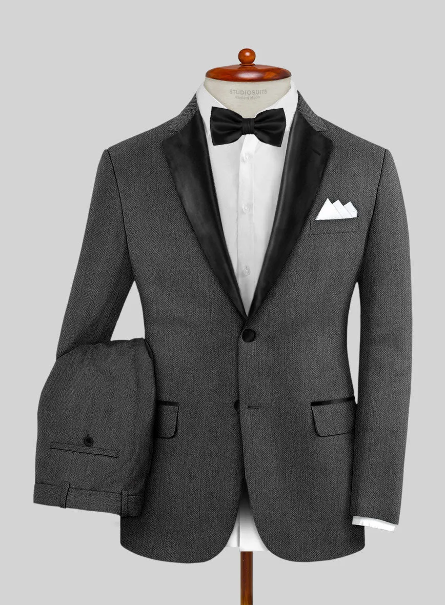 Napolean Imperial Gray Herringbone Wool Tuxedo Suit
