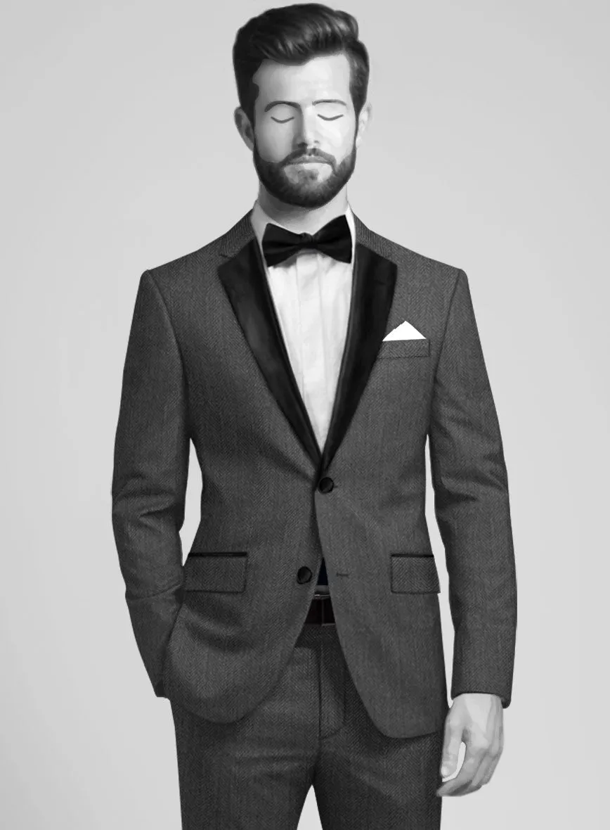 Napolean Imperial Gray Herringbone Wool Tuxedo Suit